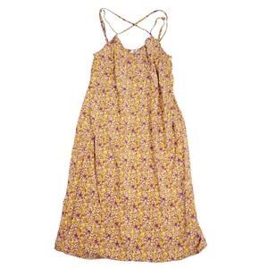 GAP Floral Sundress Boho Crisscross Back Size M Yellow Pink Summer Style Vacay